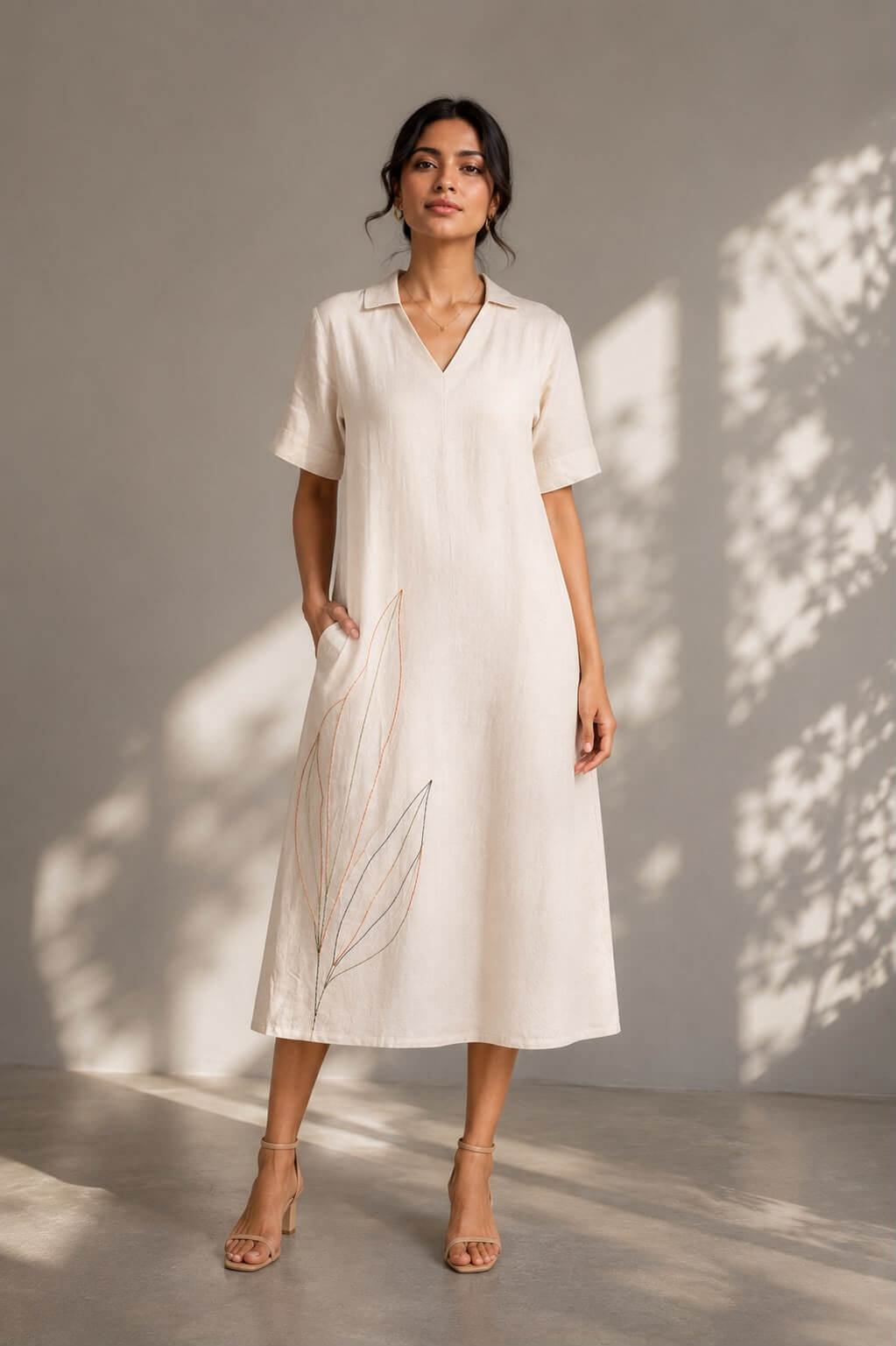 Ivory Leaf Motif Dress