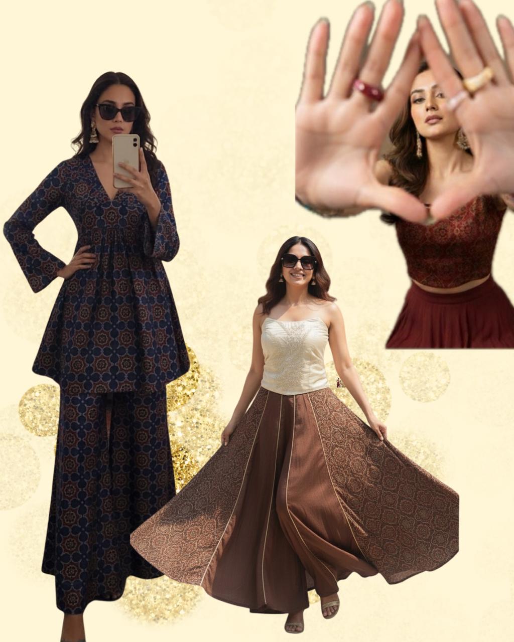 A statement corset crafted in pure Ajrakh fabric, featuring intricate hand block prints in rich blue tones. Structured yet versatile, this piece blends traditional artistry with a modern silhouette.