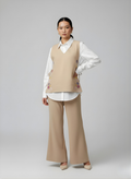Beige Floral Embroidered Vest & White Shirt