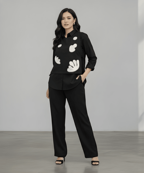 Black Patchwork Vest & Shirt Set - Gehru Label