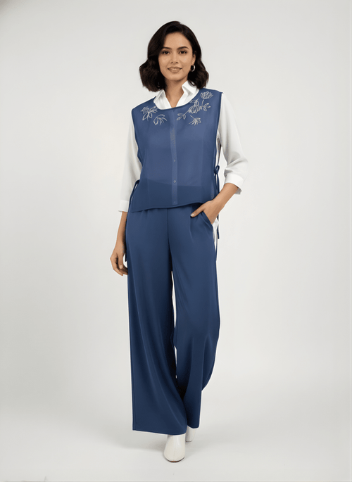Blue Organza Vest Set - Gehru Label
