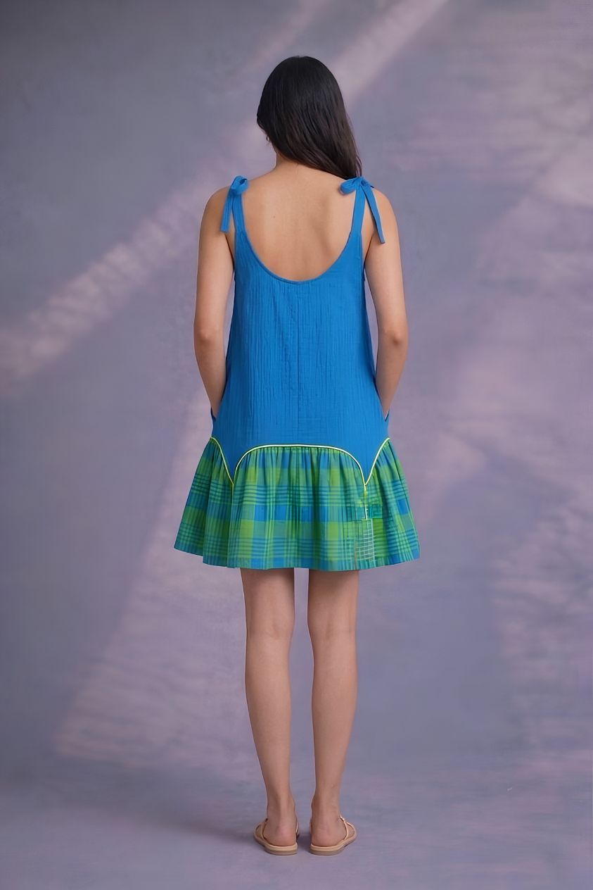 Blue Contrast Hem Dress