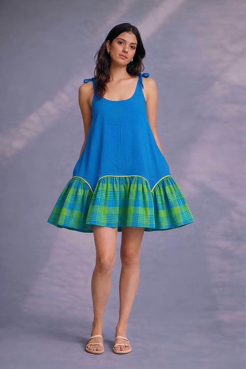 Blue Contrast Hem Dress