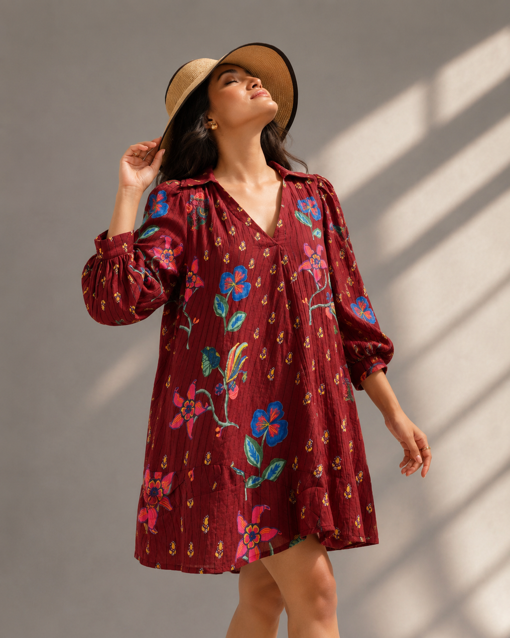 Floral Pin-tuck Mini Dress