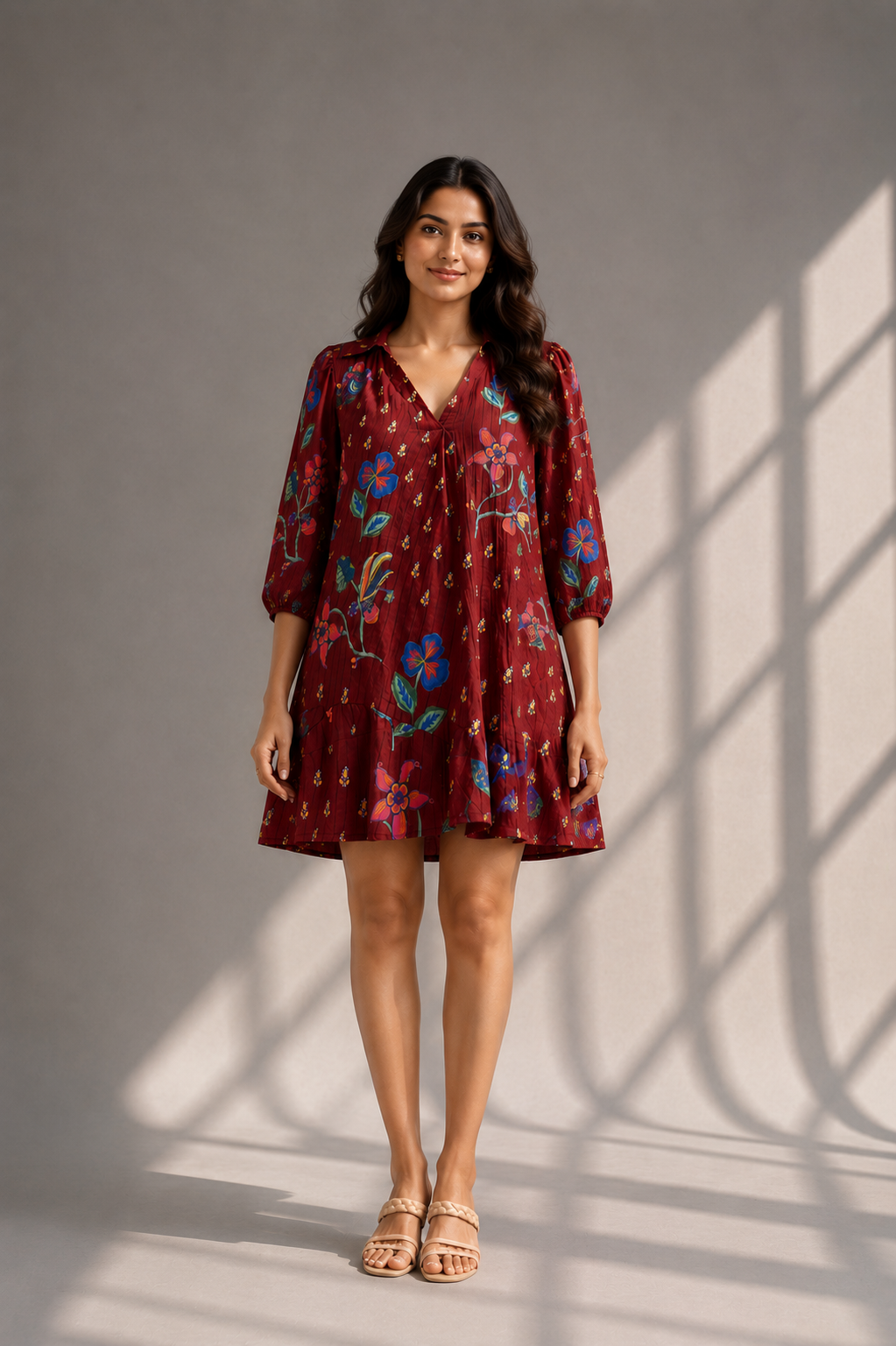 Floral Pin-tuck Mini Dress
