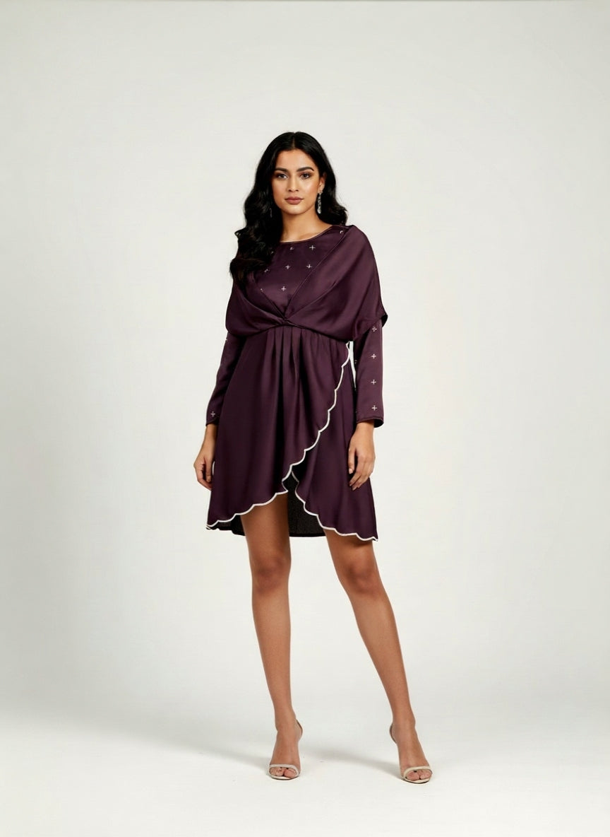 Plum Embroidered Wrap Dress