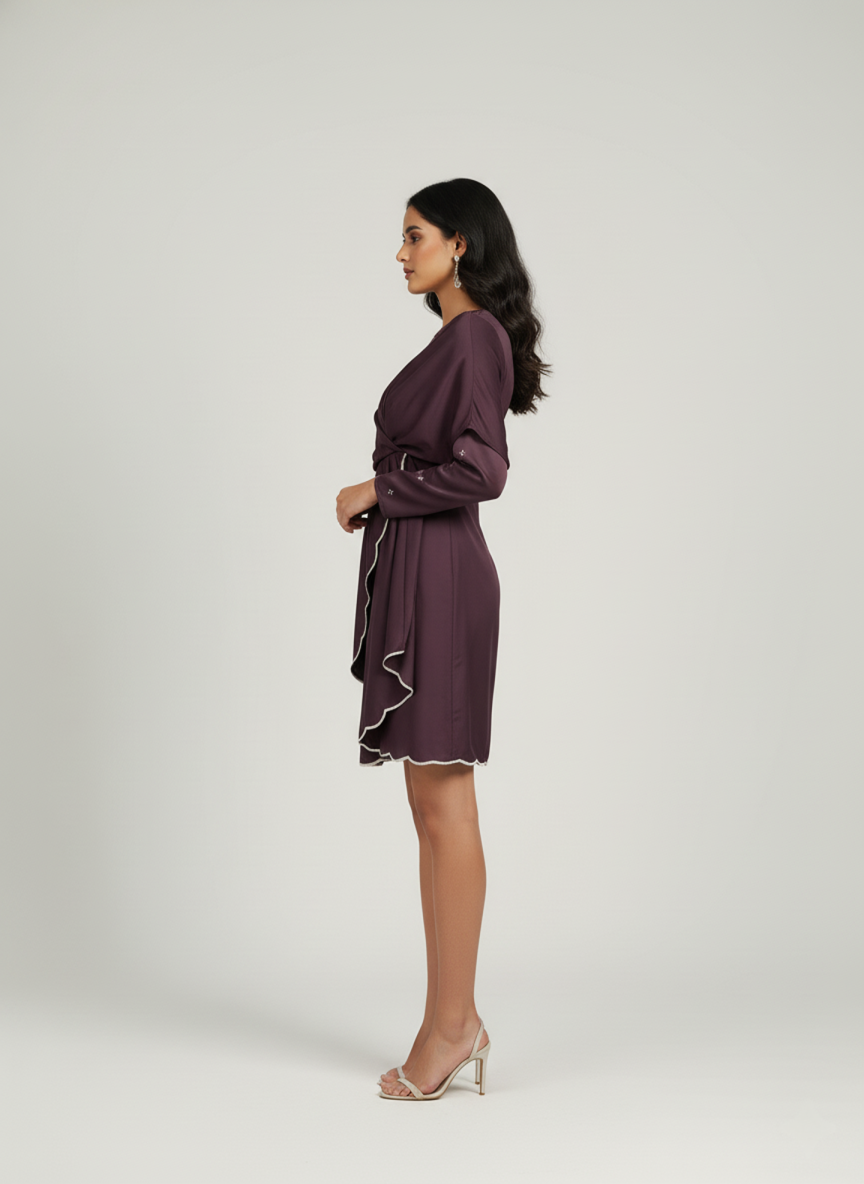Plum Embroidered Wrap Dress