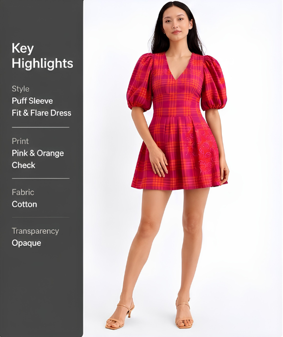 check dress printed details higlighted