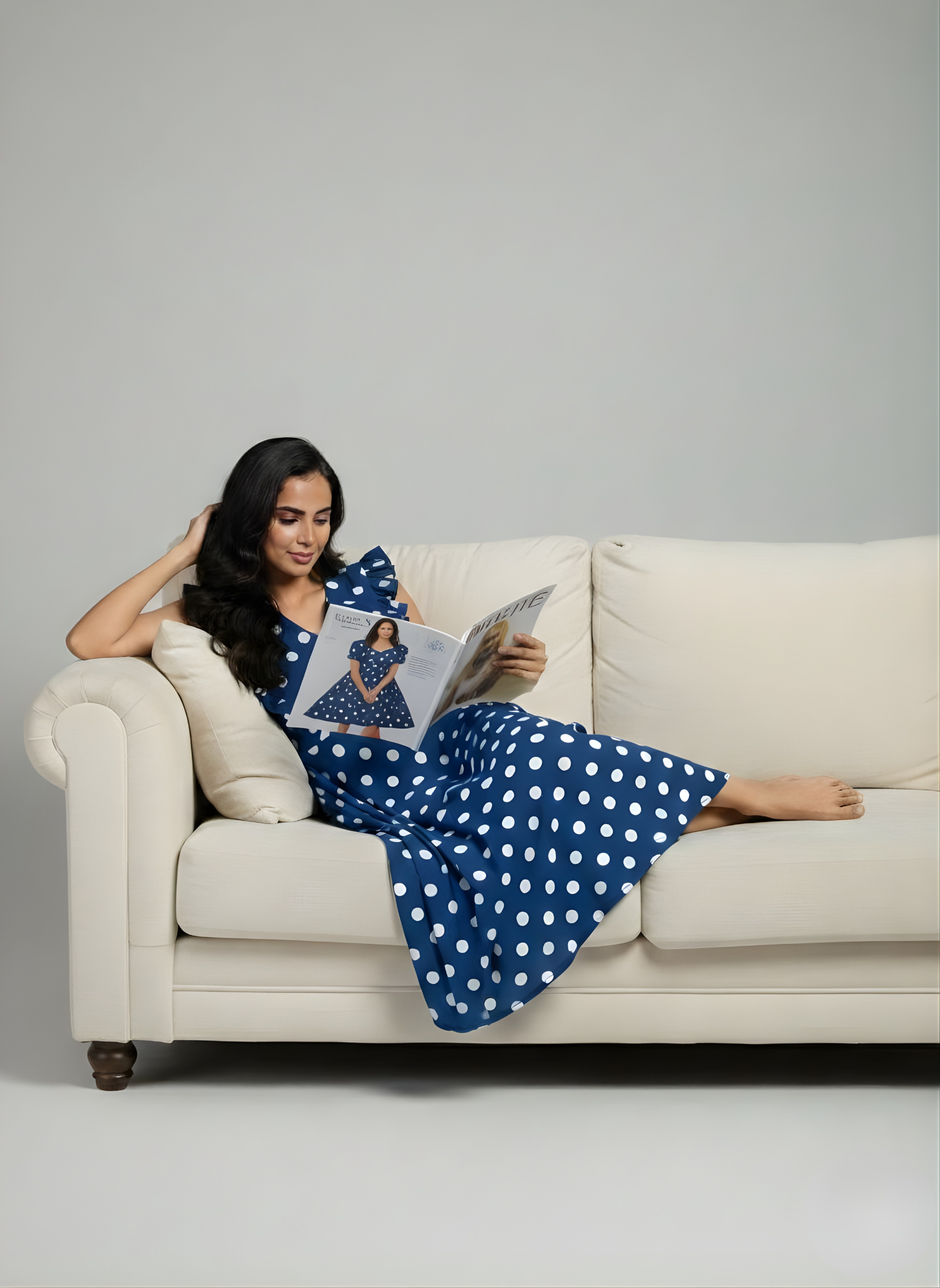 Blue Polka Midi Dress