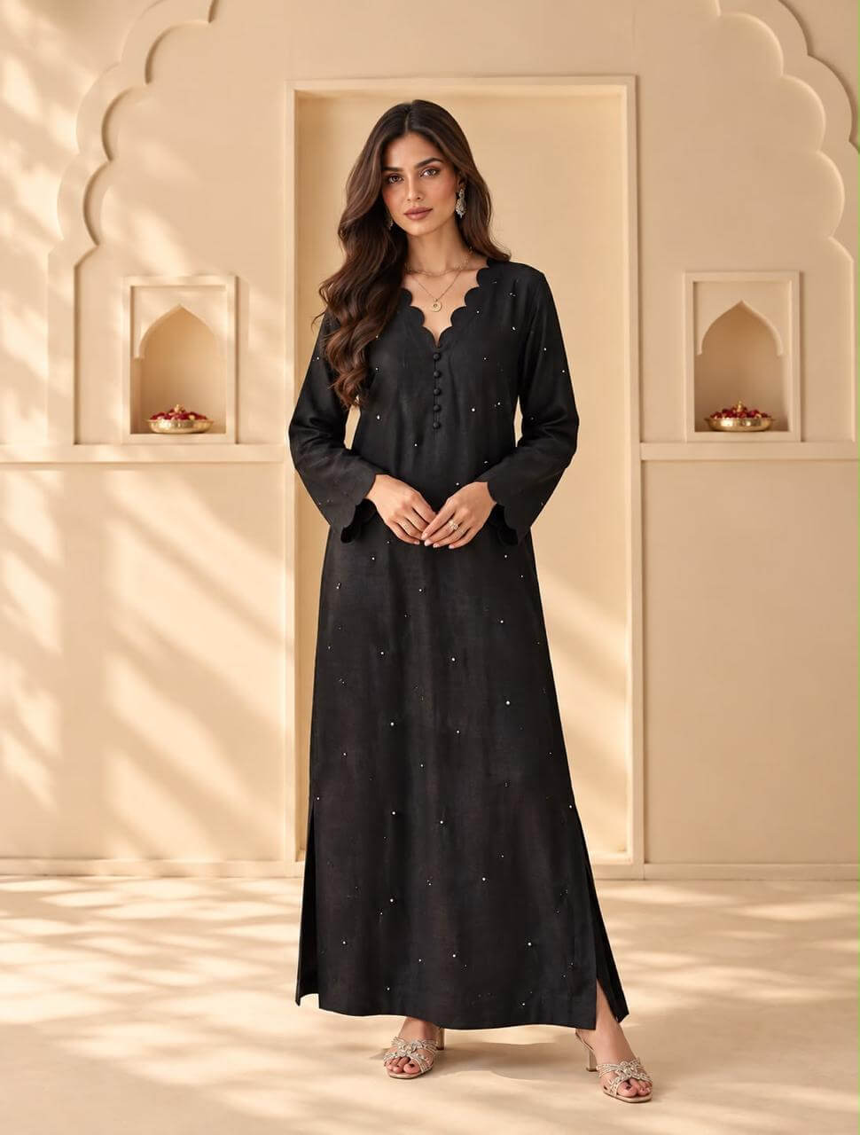 Black handwork maxi dress for women