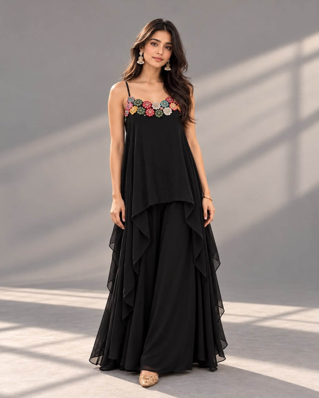 Black handwork top with palazzo pants set