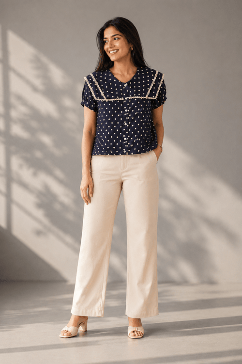 Black Polka Collar Top - Gehru Label