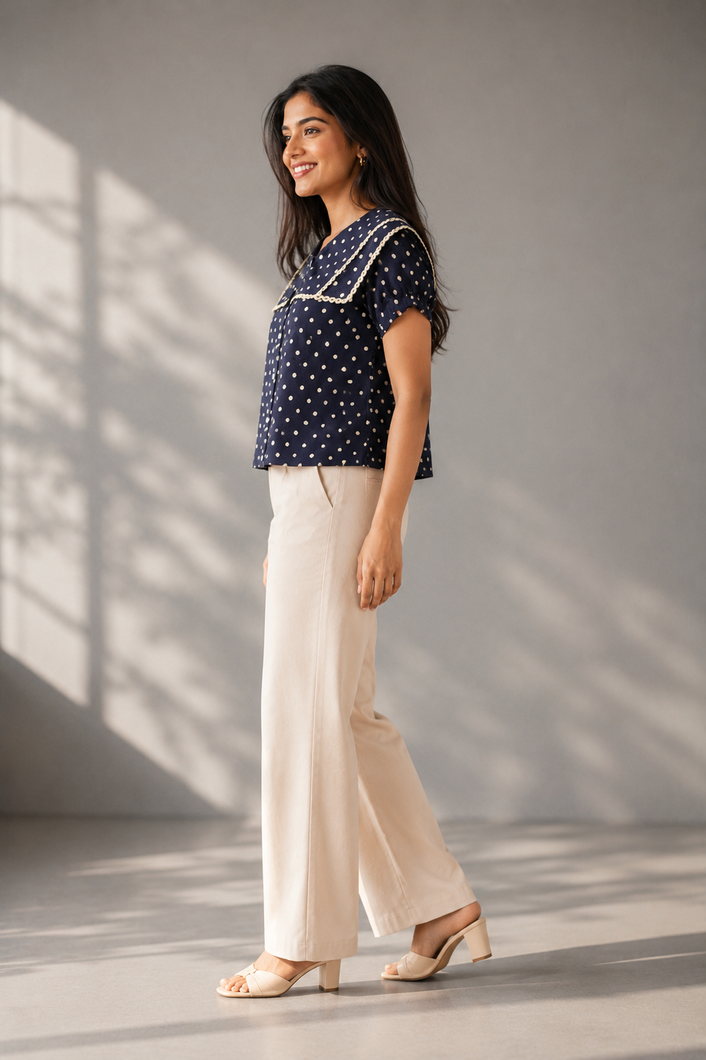 black polka dot casual women’s blouse with relaxed fit