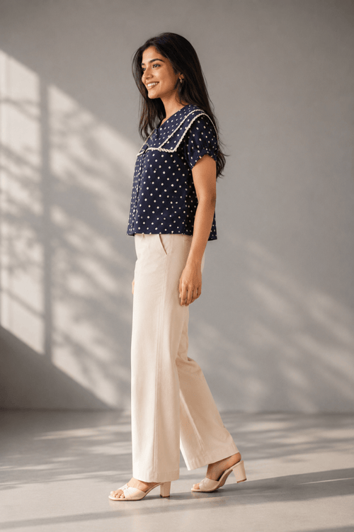 Black Polka Collar Top - Gehru Label