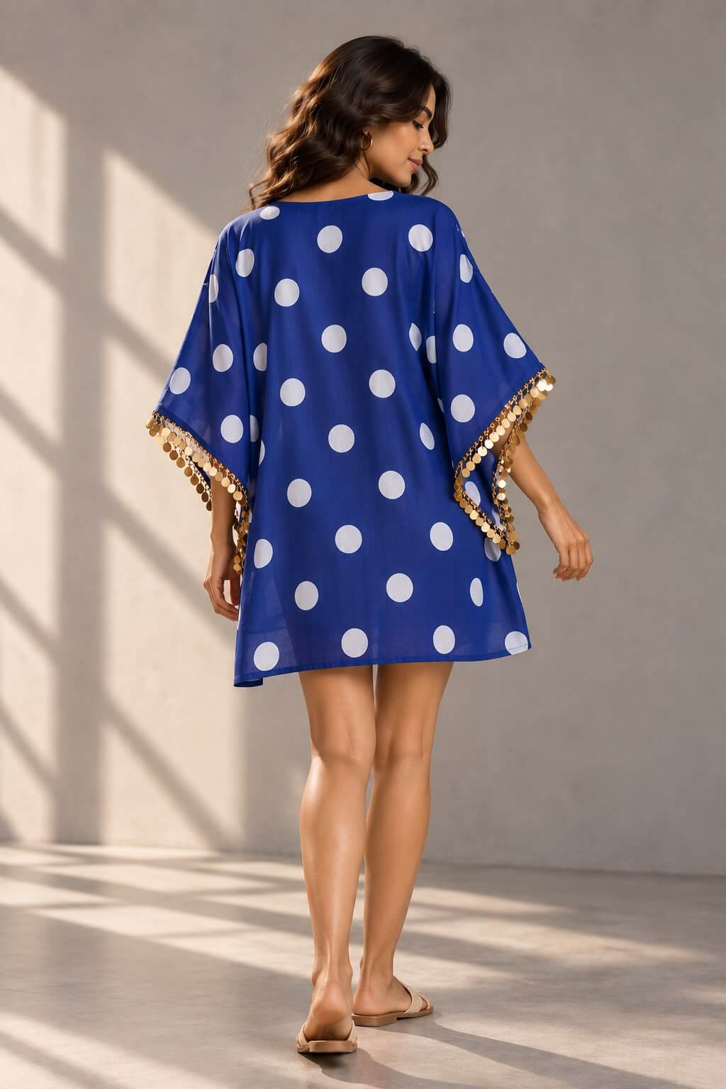 Relaxed blue cotton kaftan dress for summer and vacation wear