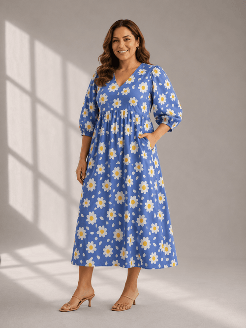 Blue Daisy Cotton Dress - Gehru Label