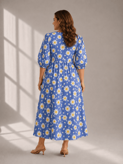 Blue Daisy Cotton Dress - Gehru Label
