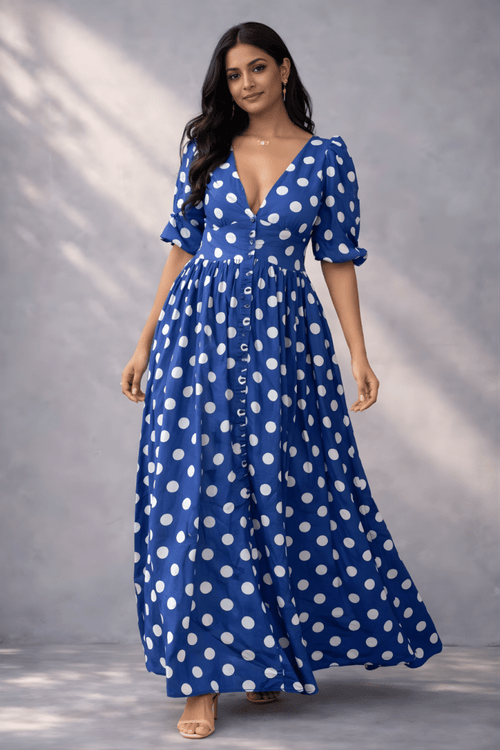 Blue Polka Dot Maxi Dress - Gehru Label