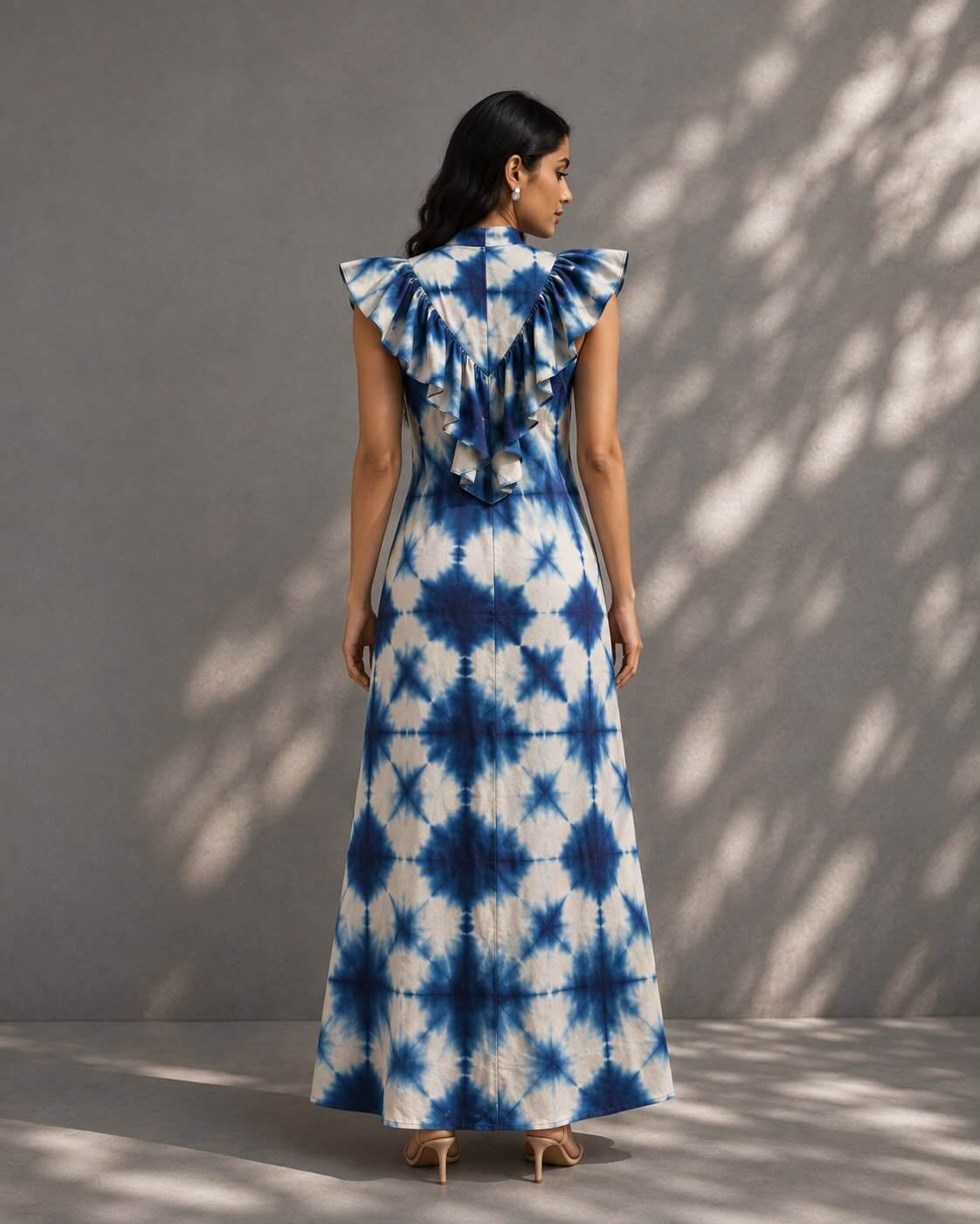 Blue white tie dye maxi dress for women vacation wear