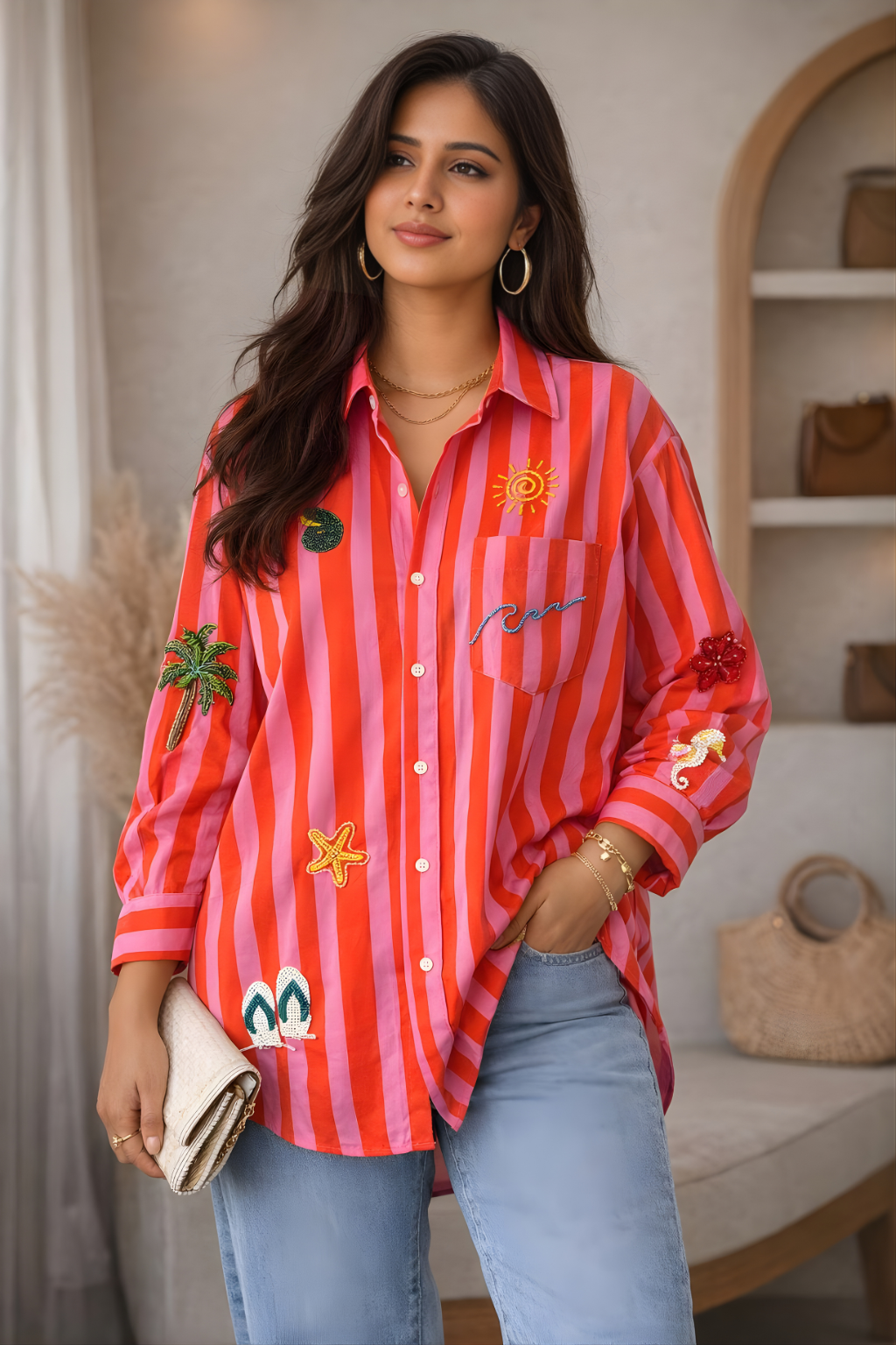 Breathable cotton embroidered shirt for women