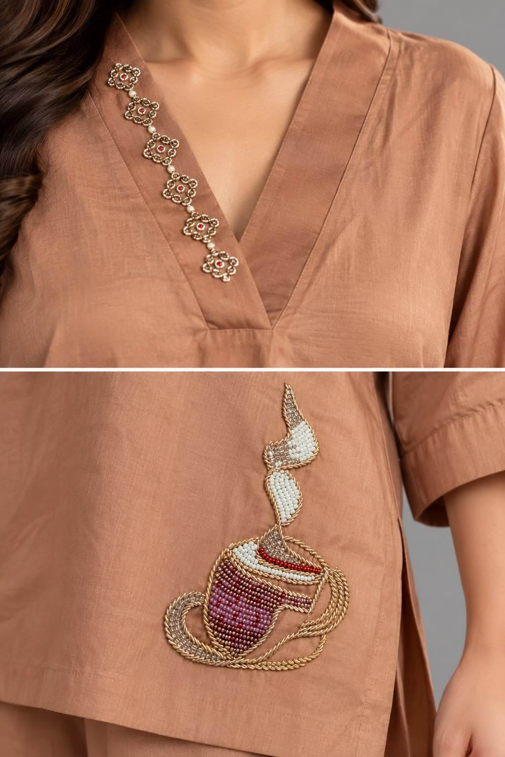 modal silk embellished co-ord set by Gehru Label