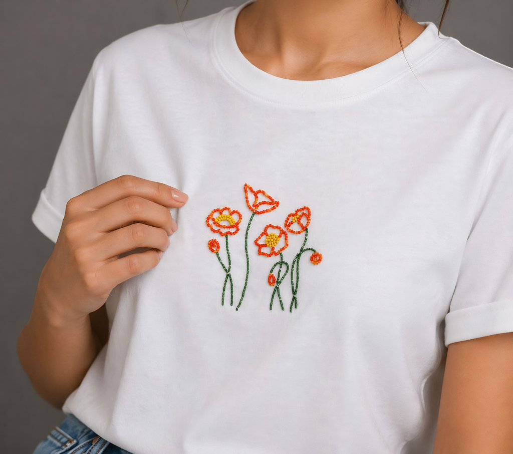 Women’s white casual t-shirt with floral design