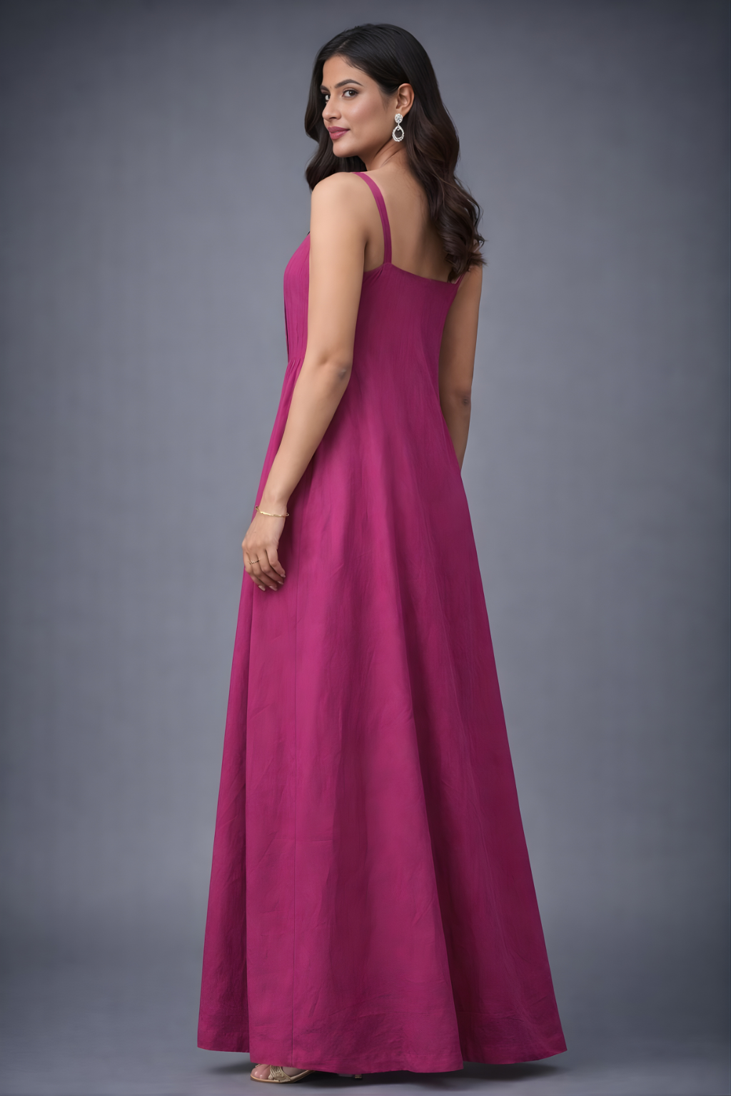 Full length fuchsia maxi dress with shoulder straps