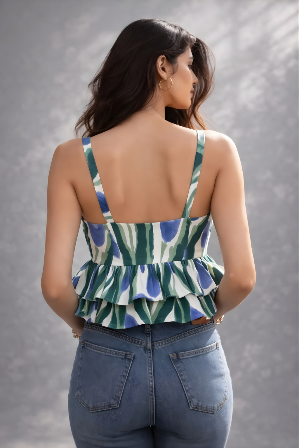 Lightweight artisan printed peplum top for women