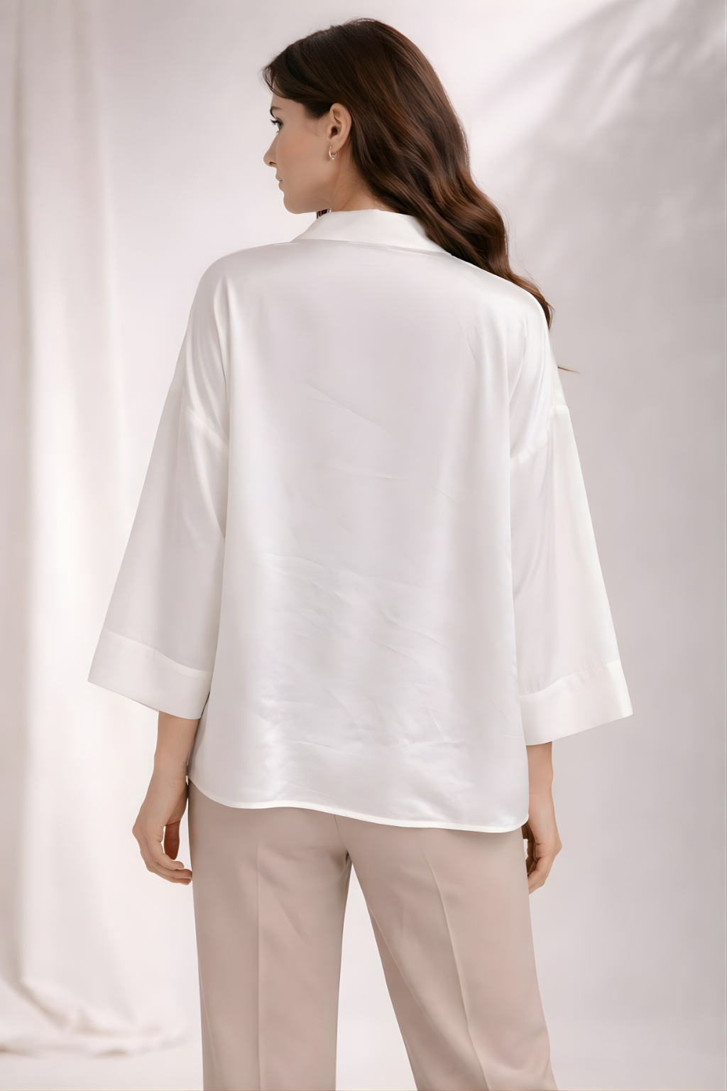 Elegant women’s ivory shirt with handcrafted pearl work