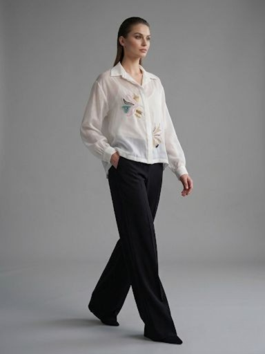 Ivory crepe shirt with zardosi and katdana hand embroidery