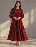 Maroon embellished polka dress with golden pearl circles