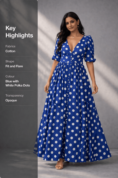 Blue Polka Dot Maxi Dress - Gehru Label