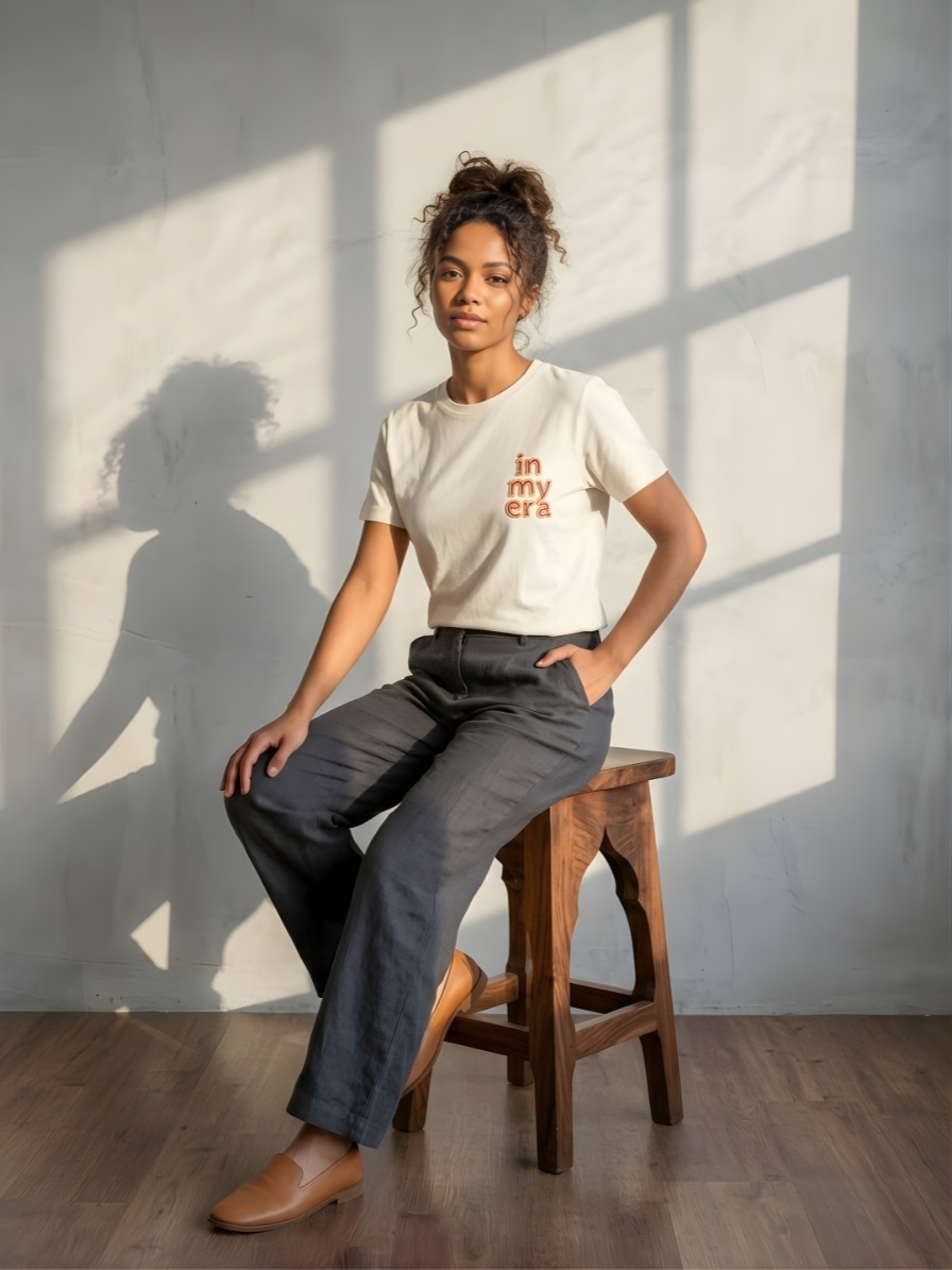 Minimal statement T-shirt for women with modern text graphic