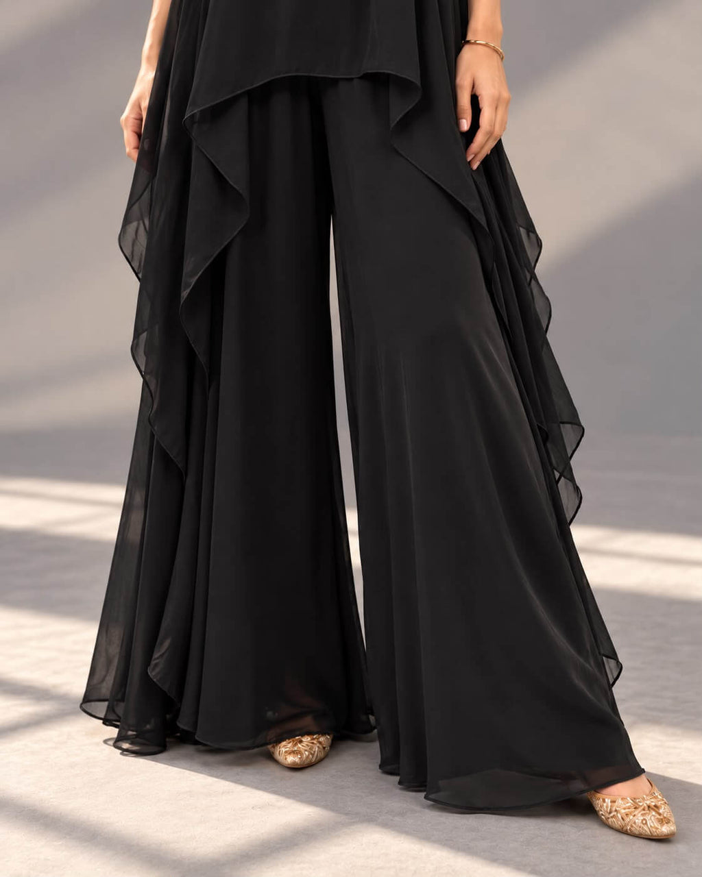 Black top and palazzo set with handwork neckline