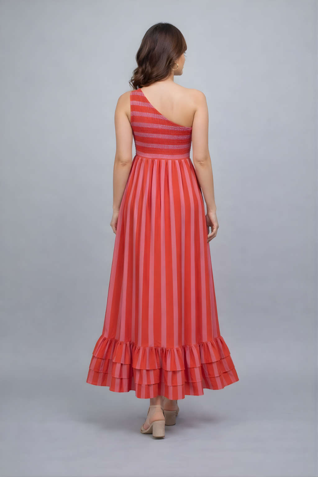 Elegant asymmetrical red summer dress for women