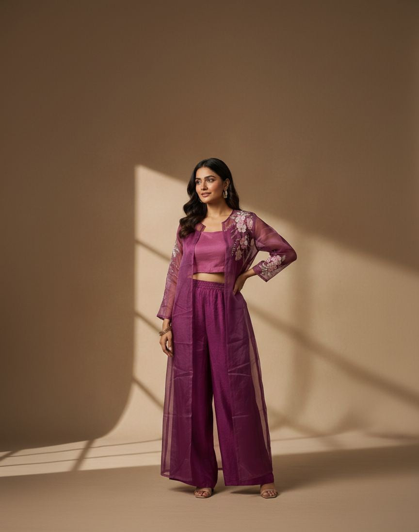 Orchid Embroidered Crop Set