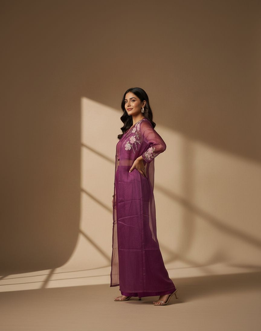 Orchid Embroidered Crop Set