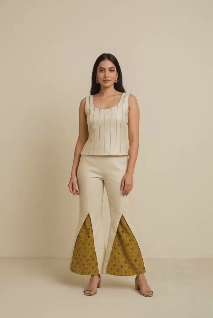 Ivory Mustard Ajrakh Set