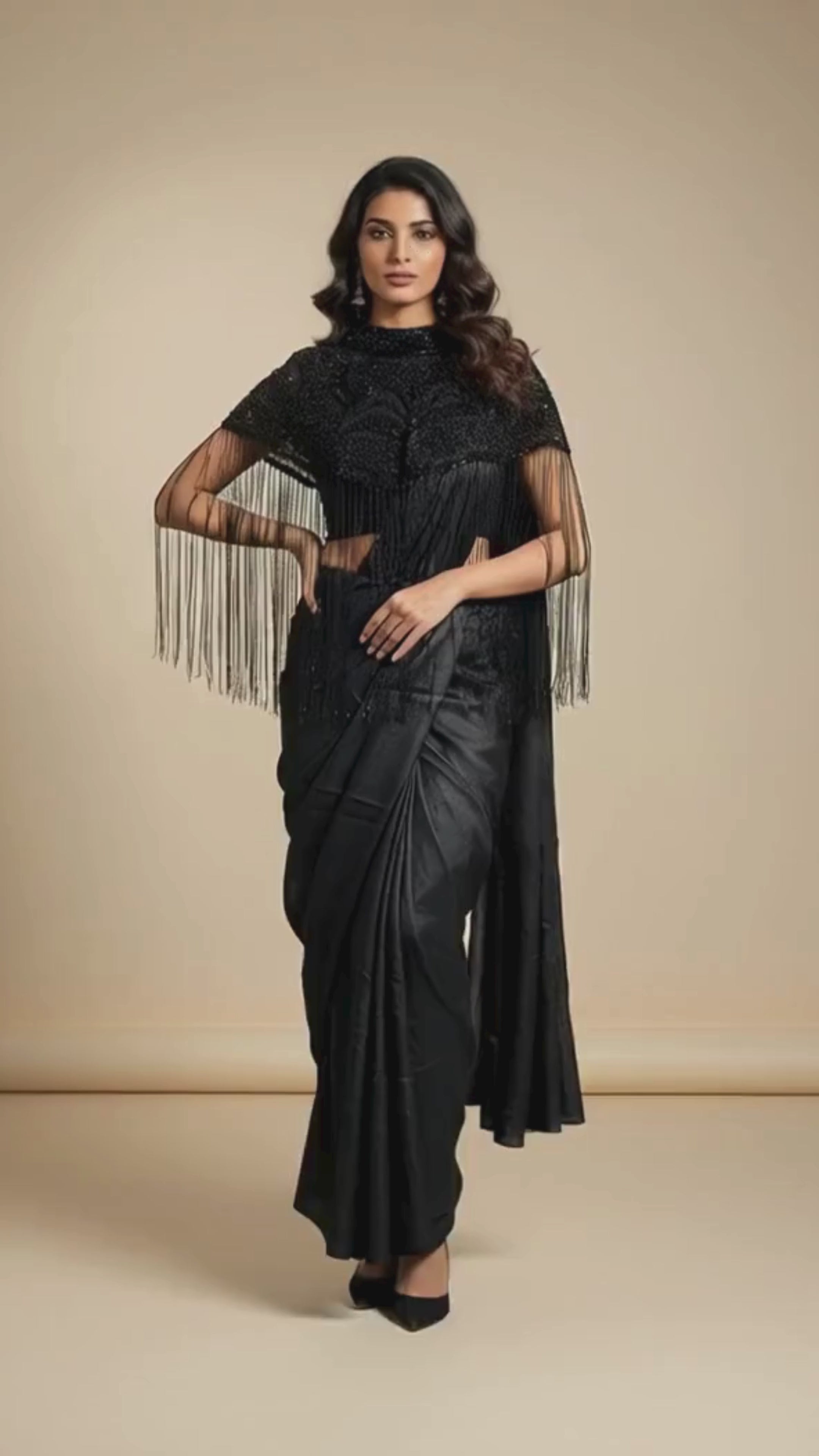 Black Silk Fringe Saree