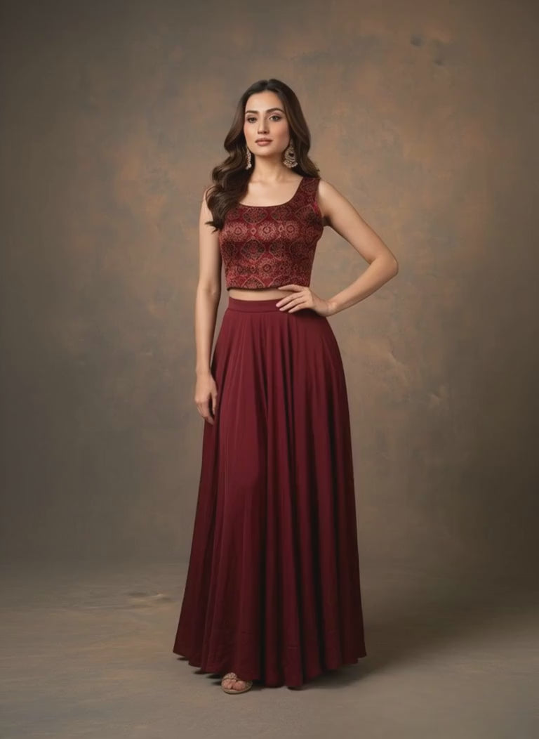 Maroon Corset Skirt Set