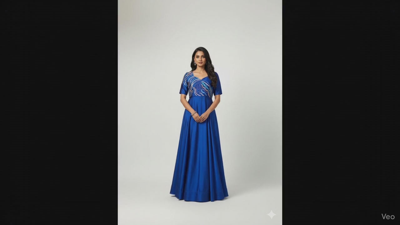 Royal Blue Embroidered Gown