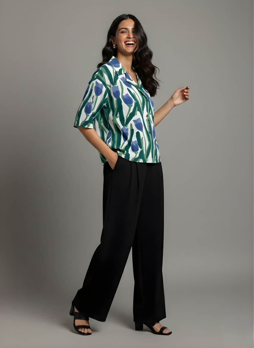 Breathable cotton green printed women’s top for everyday wear