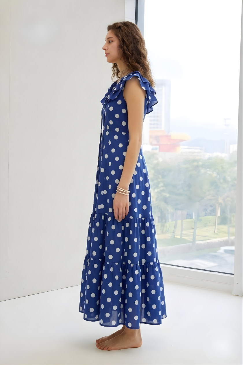 Elegant summer midi dress with ruffle sleeves and flowy design