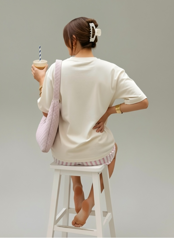 Relaxed fit embroidered tee styled with shorts